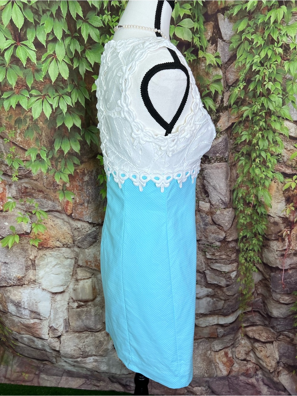 LILLY PULITZER Lace Topped Turquoise and White Sleeveless Tank Mini Dress, 0 - Picture 7 of 11